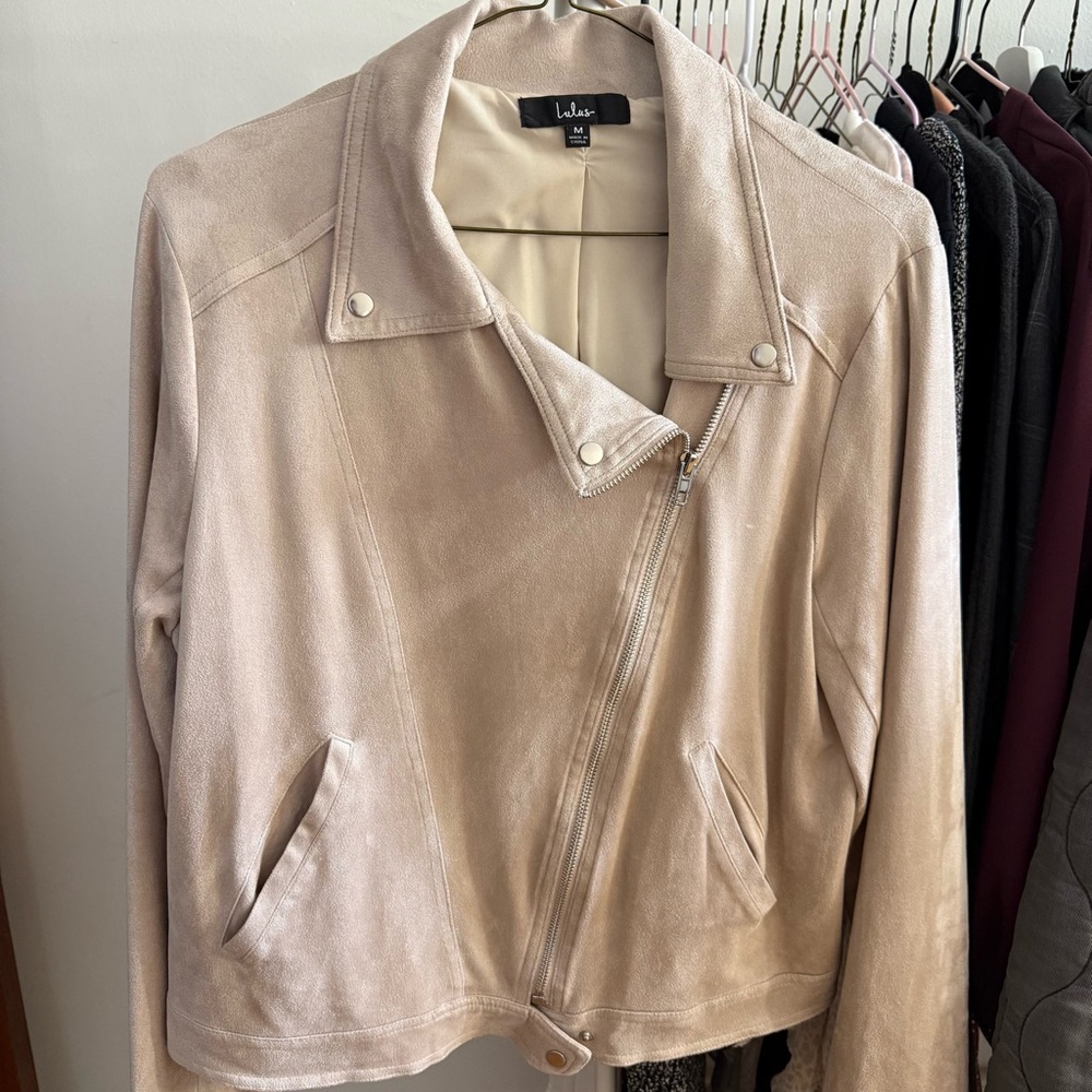 Lulus Edgy Attitude Taupe Vegan Suede Moto Jacket